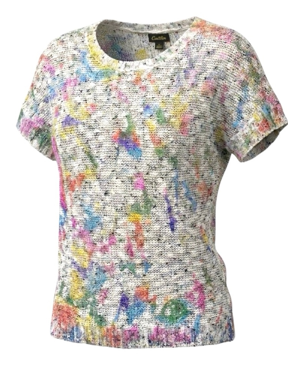 Cartise Marled Knit Metallic Paint Splatters Short Sleeve Sweater Size Medium